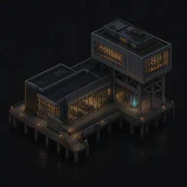 Isometric pixel-art headquarters of Pier
