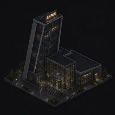 Isometric pixel-art headquarters of Taper