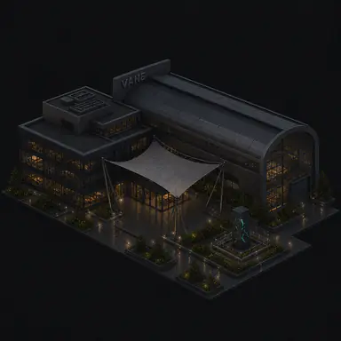 Isometric pixel-art headquarters of Vane