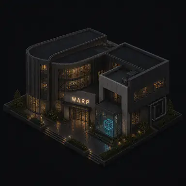 Isometric pixel-art headquarters of Warp