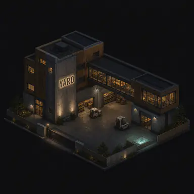 Isometric pixel-art headquarters of Yard