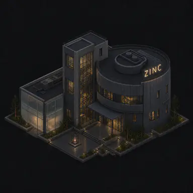 Isometric pixel-art headquarters of Zinc