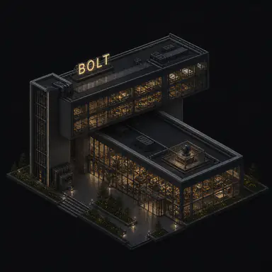 Isometric pixel-art headquarters of Bolt