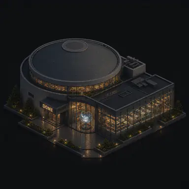 Isometric pixel-art headquarters of Dome