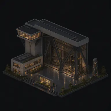 Isometric pixel-art headquarters of Gusset
