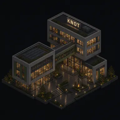 Isometric pixel-art headquarters of Knot