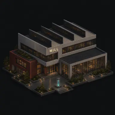 Isometric pixel-art headquarters of Mill