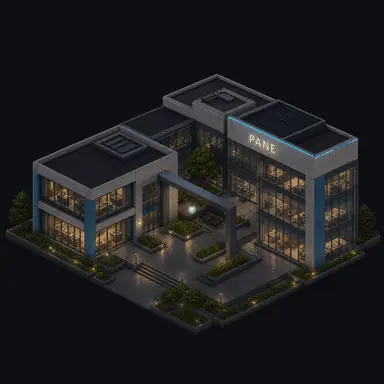 Isometric pixel-art headquarters of Pane