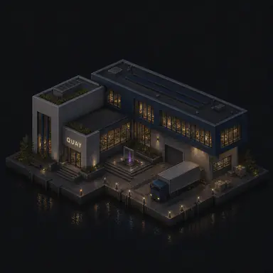 Isometric pixel-art headquarters of Quay