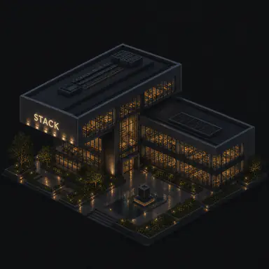 Isometric pixel-art headquarters of Stack