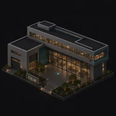 Isometric pixel-art headquarters of Trim