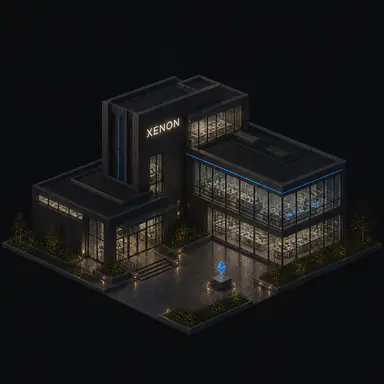 Isometric pixel-art headquarters of Xenon