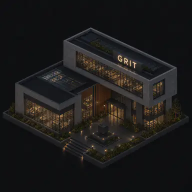 Isometric pixel-art headquarters of Grit