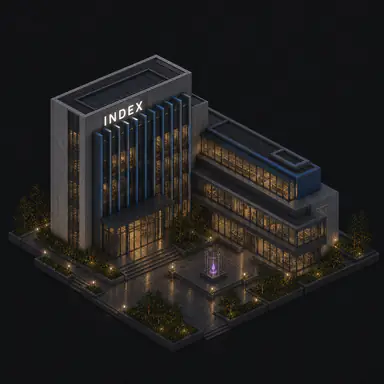 Isometric pixel-art headquarters of Index