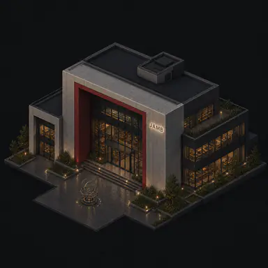 Isometric pixel-art headquarters of Jamb