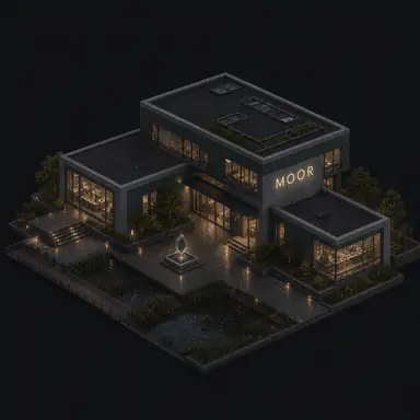 Isometric pixel-art headquarters of Moor