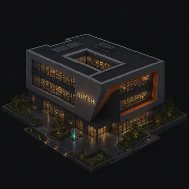 Isometric pixel-art headquarters of Notch