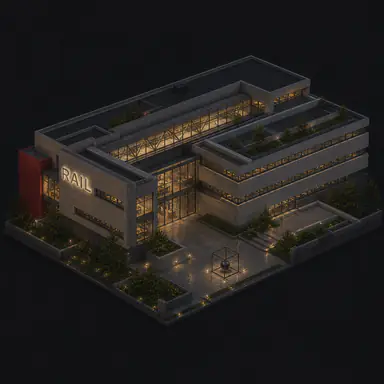 Isometric pixel-art headquarters of Rail