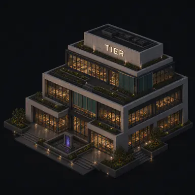 Isometric pixel-art headquarters of Tier