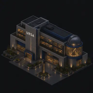 Isometric pixel-art headquarters of Ursa