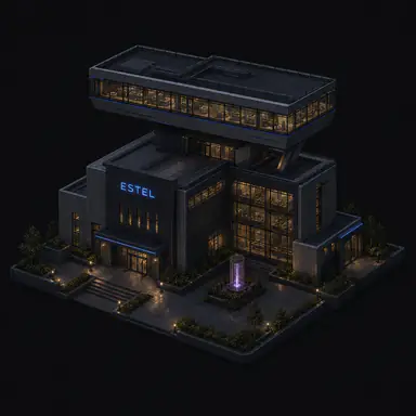 Isometric pixel-art headquarters of Estel