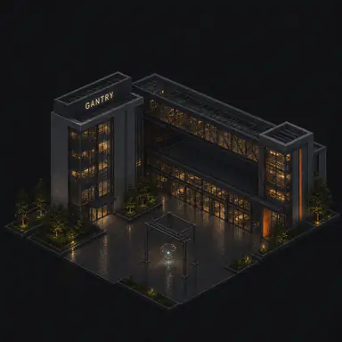 Isometric pixel-art headquarters of Gantry