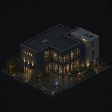 Isometric pixel-art headquarters of Invar