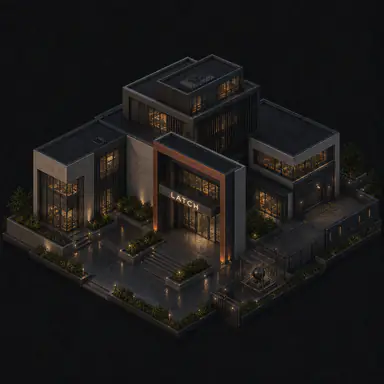 Isometric pixel-art headquarters of Latch