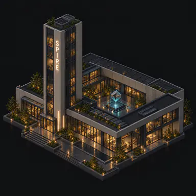 Isometric pixel-art headquarters of Spire