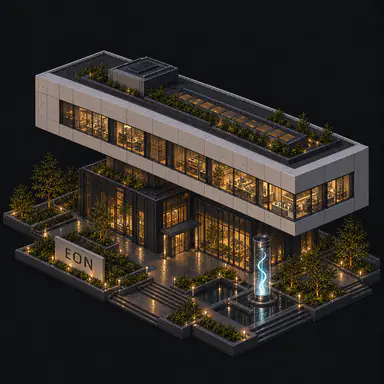 Isometric pixel-art headquarters of Eon