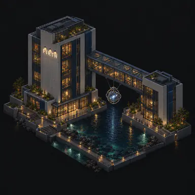 Isometric pixel-art headquarters of Firth