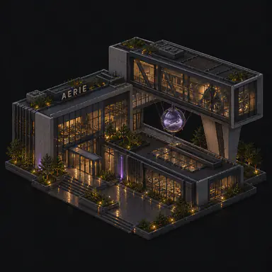 Isometric pixel-art headquarters of Aerie