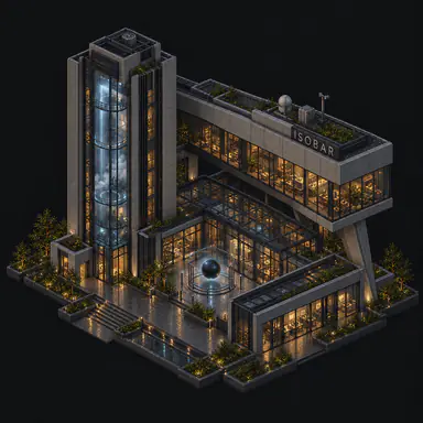 Isometric pixel-art headquarters of Isobar