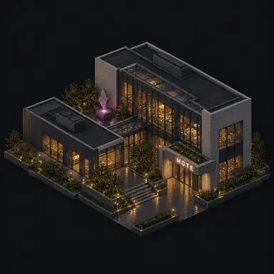 Isometric pixel-art headquarters of Mote