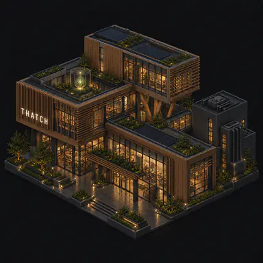 Isometric pixel-art headquarters of Thatch