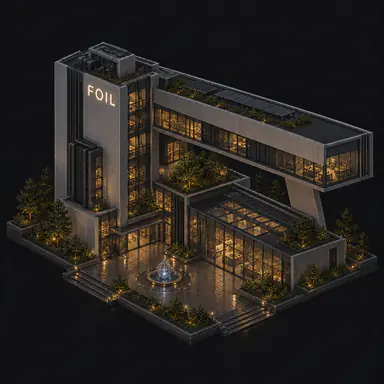 Isometric pixel-art headquarters of Foil