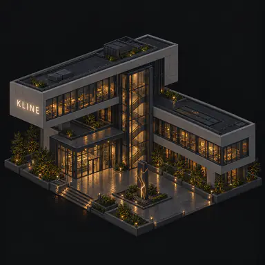 Isometric pixel-art headquarters of Kline