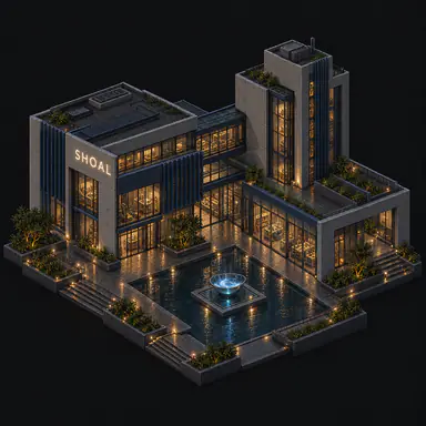 Isometric pixel-art headquarters of Shoal