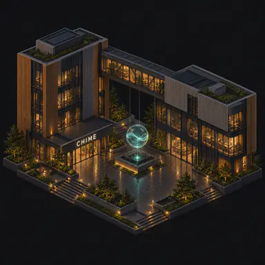 Isometric pixel-art headquarters of Chime