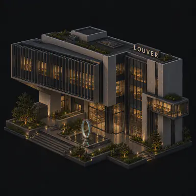 Isometric pixel-art headquarters of Louver