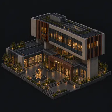Isometric pixel-art headquarters of Shale