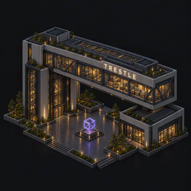 Isometric pixel-art headquarters of Trestle
