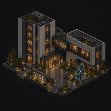 Isometric pixel-art headquarters of Vise