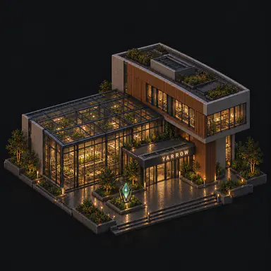 Isometric pixel-art headquarters of Yarrow