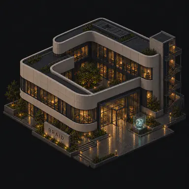 Isometric pixel-art headquarters of Braid