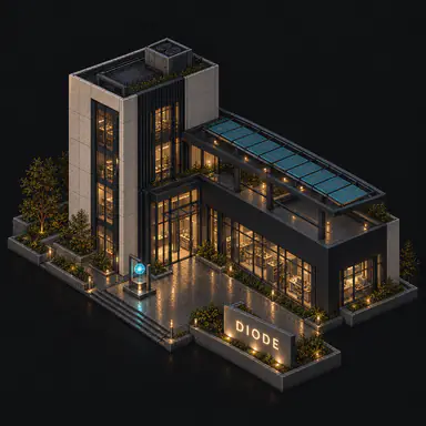 Isometric pixel-art headquarters of Diode