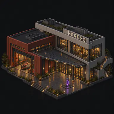 Isometric pixel-art headquarters of Egress