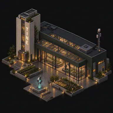 Isometric pixel-art headquarters of Tine