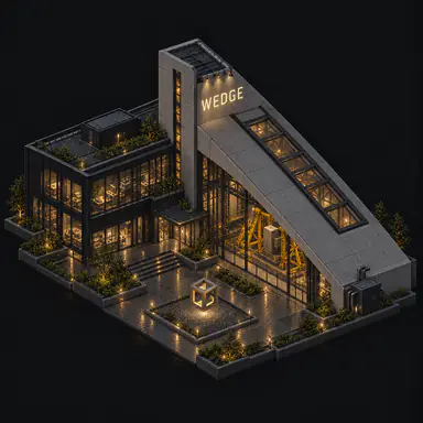 Isometric pixel-art headquarters of Wedge