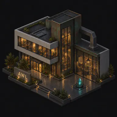 Isometric pixel-art headquarters of Awl